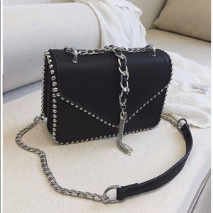 Chain & Tassel Beaded Edge Crossbody (Black)
